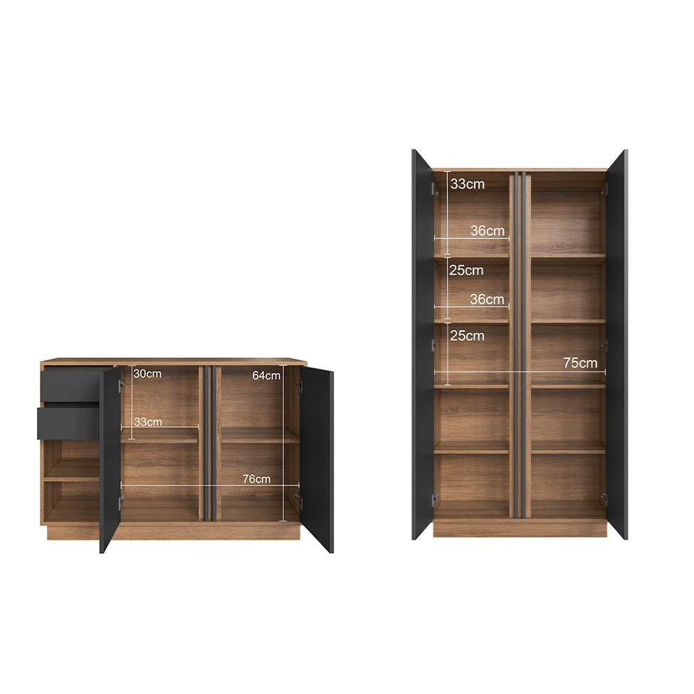 Conjunto de Mesa de Escritório em L e Armários Office 4 Portas 6 Gavetas Mel e Grafite