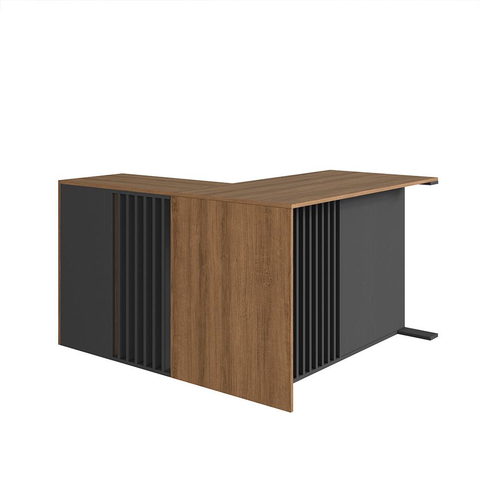 Conjunto de Mesa de Escritório em L e Armários Office 4 Portas 6 Gavetas Mel e Grafite