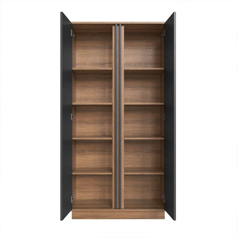 Conjunto de Mesa de Escritório em L e Armários Office 4 Portas 6 Gavetas Mel e Grafite