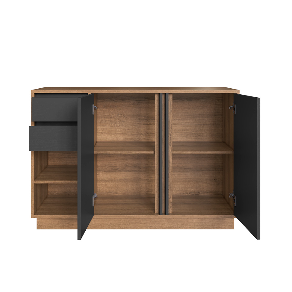 Conjunto de Mesa de Escritório em L e Armários Office 4 Portas 6 Gavetas Mel e Grafite