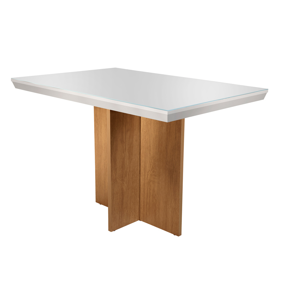 Conjunto de Mesa de Jantar Berlim I com Tampo de Vidro Off White e 4 Cadeiras Grécia Linho Turim