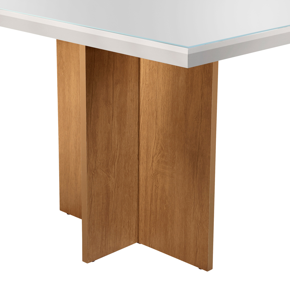 Conjunto de Mesa de Jantar Berlim I com Tampo de Vidro Off White e 4 Cadeiras Grécia Linho Turim