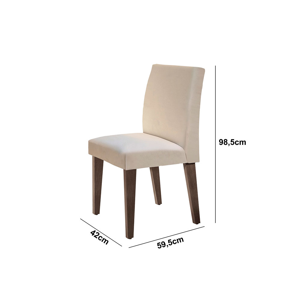 Conjunto de Mesa de Jantar Berlim I com Tampo de Vidro Off White e 4 Cadeiras Grécia Veludo Creme