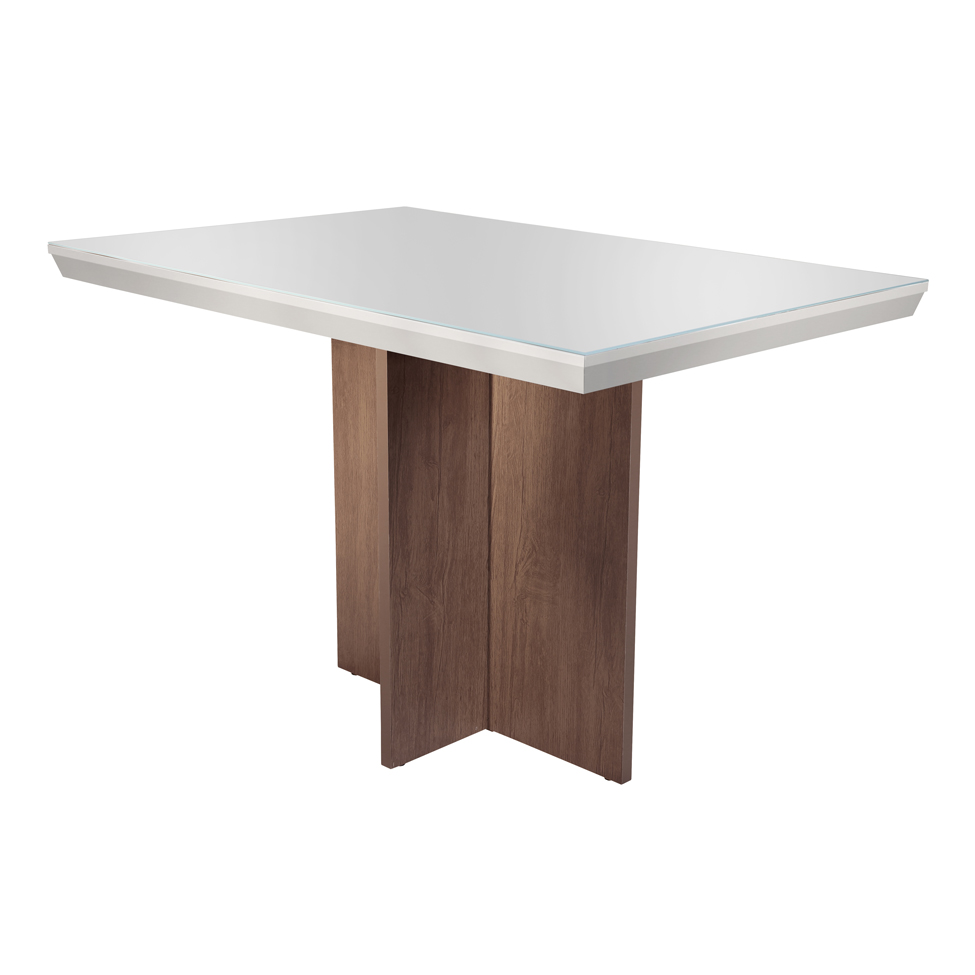 Conjunto de Mesa de Jantar Berlim II com Tampo de Vidro Off White e 4 Cadeiras Grécia Suede Amassado Chocolate