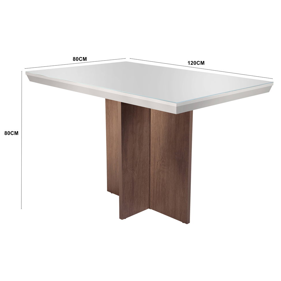 Conjunto de Mesa de Jantar Berlim II com Tampo de Vidro Off White e 4 Cadeiras Grécia Suede Amassado Chocolate