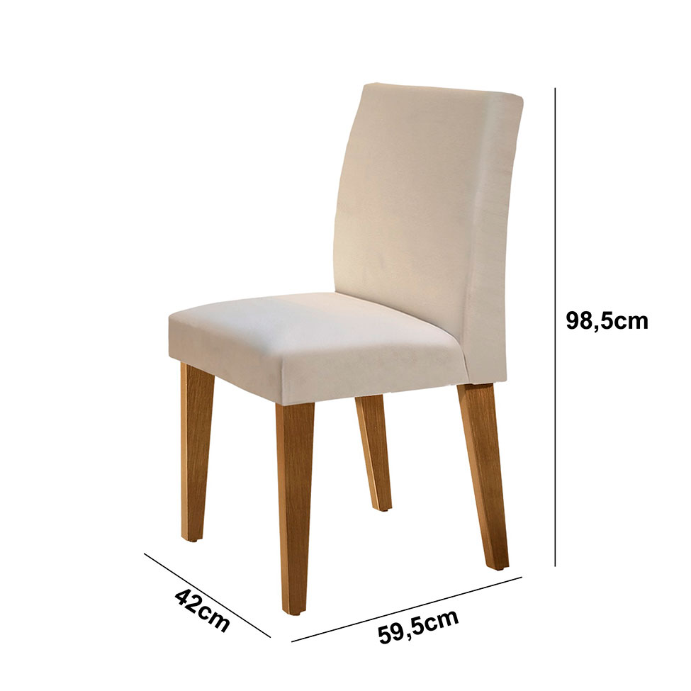 Conjunto de Mesa de Jantar Berlim II com Tampo de Vidro Off White e 4 Cadeiras Grécia Veludo Creme