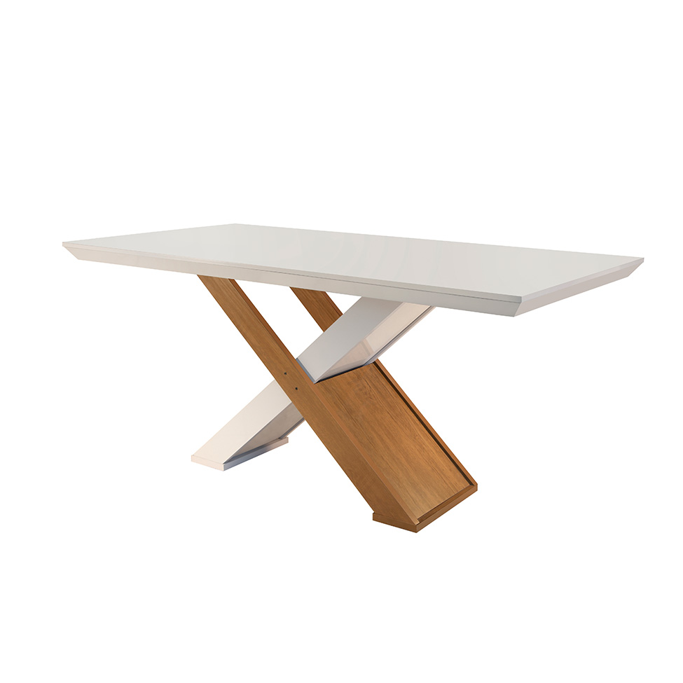 Conjunto de Mesa de Jantar Imperatriz com 6 Cadeiras Estofadas Grécia I Veludo Off White e Creme