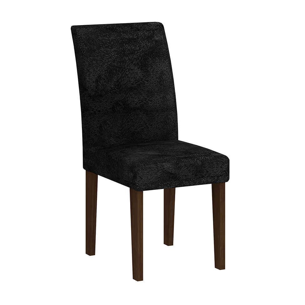 Conjunto de Mesa de Jantar Luna II com Vidro e 6 Cadeiras Grécia Suede Castor e Preto