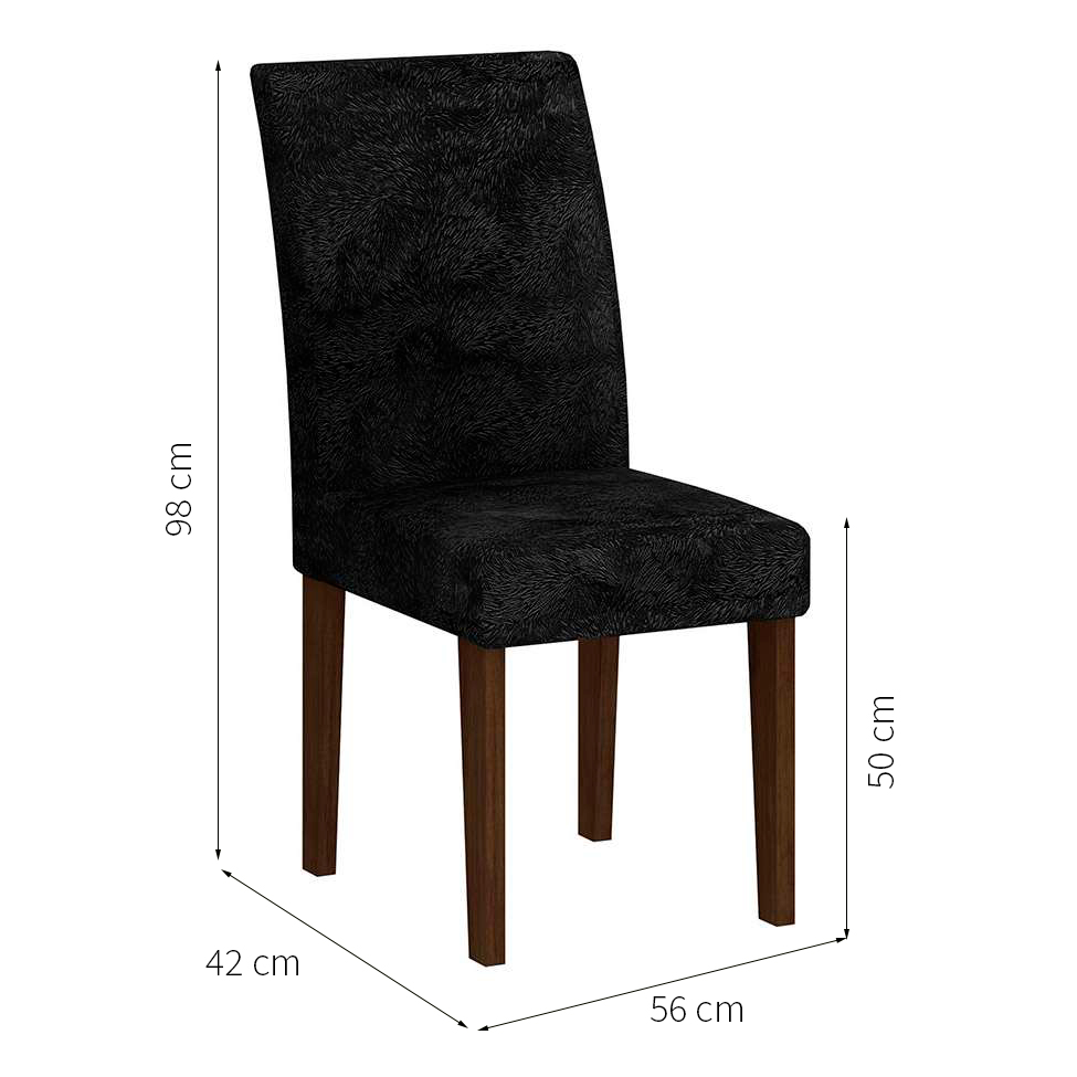 Conjunto de Mesa de Jantar Luna II com Vidro e 6 Cadeiras Grécia Suede Castor e Preto