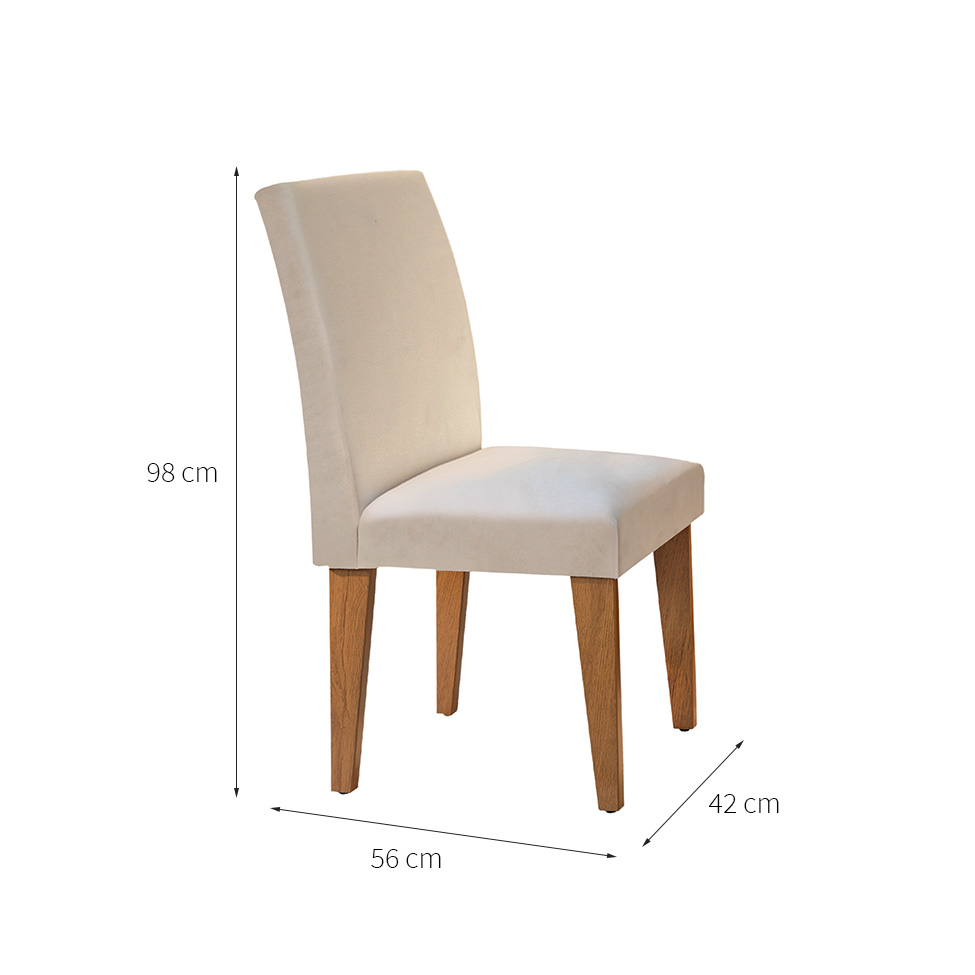 Conjunto de Mesa de Jantar Luna com 6 Cadeiras Estofadas Grécia I Veludo Off White e Creme