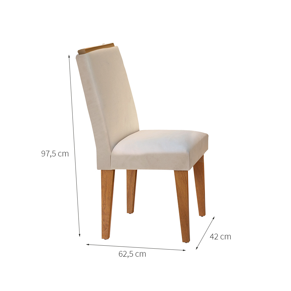 Conjunto de Mesa de Jantar Luna com 6 Cadeiras Estofadas Lunara I Veludo Off White e Creme