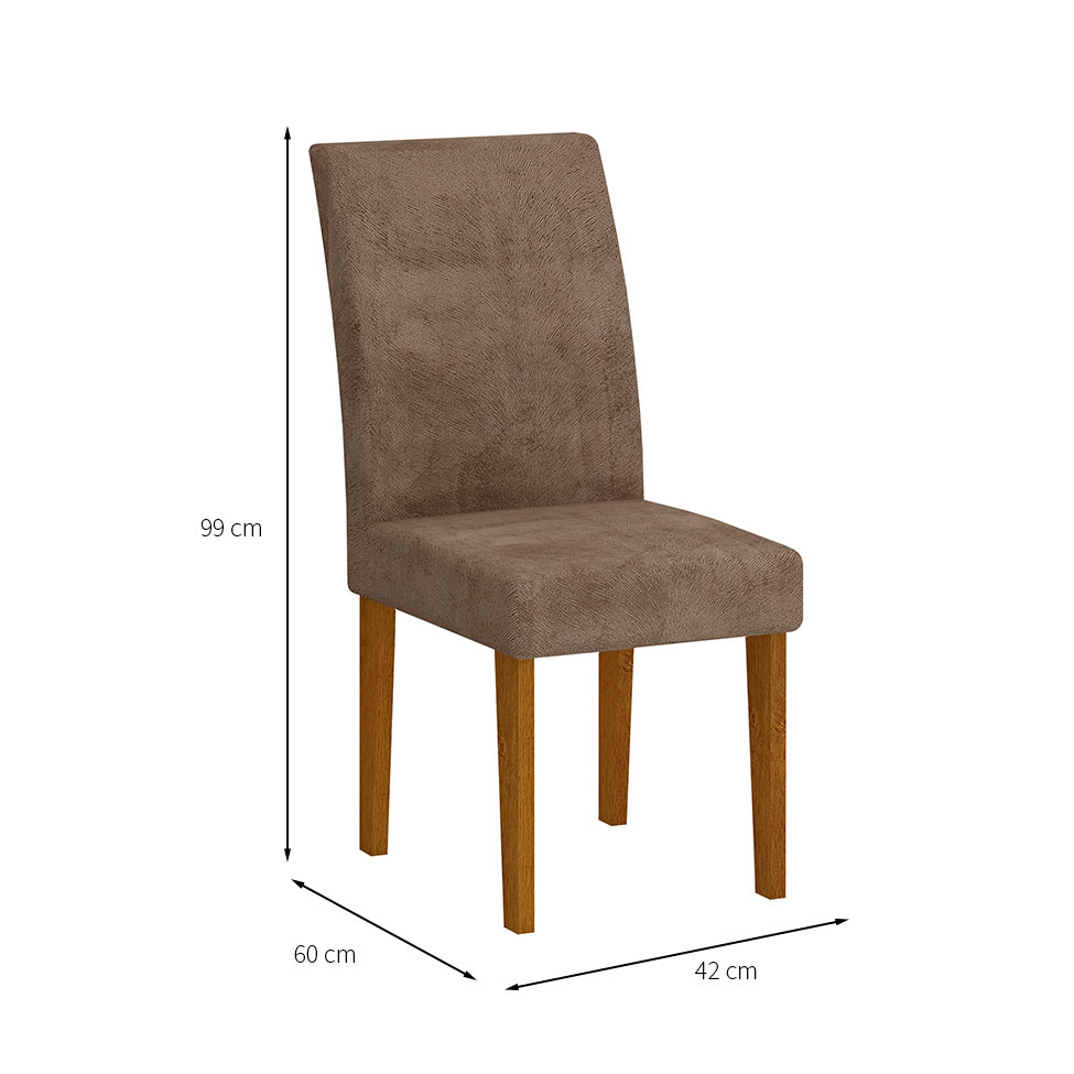 Conjunto de Mesa de Jantar Luna com Tampo Off White e 4 Cadeiras Grécia Suede Chocolate e Imbuia