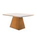 Conjunto de Mesa de Jantar Luna com Tampo Off White e 4 Cadeiras Grécia Veludo Creme e Imbuia