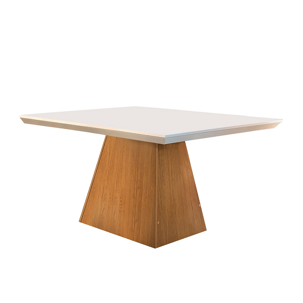 Conjunto de Mesa de Jantar Luna com Tampo Off White e 4 Cadeiras Grécia Veludo Creme e Imbuia