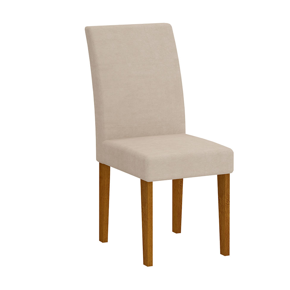 Conjunto de Mesa de Jantar Luna com Tampo Off White e 4 Cadeiras Grécia Veludo Creme e Imbuia