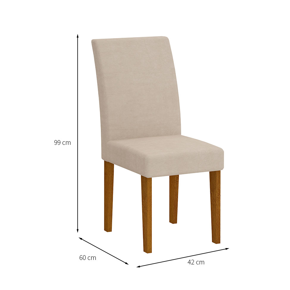 Conjunto de Mesa de Jantar Luna com Tampo Off White e 4 Cadeiras Grécia Veludo Creme e Imbuia