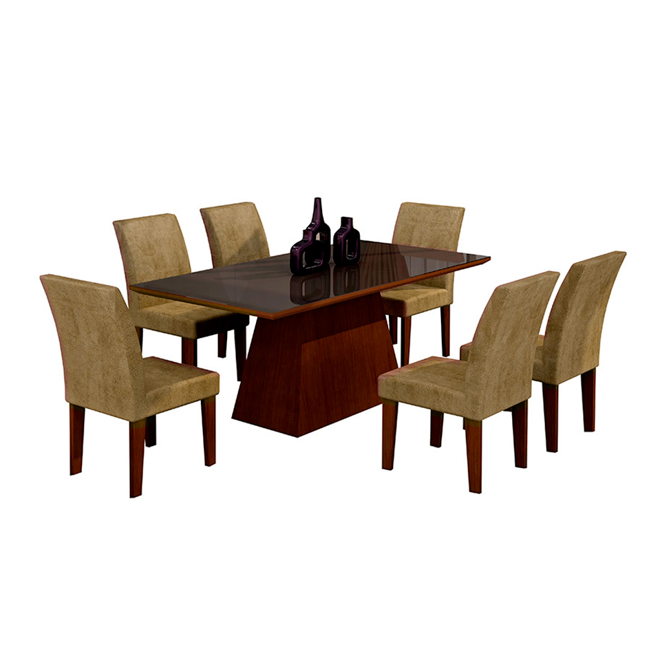 Conjunto de Mesa de Jantar Luna com Vidro e 6 Cadeiras Grécia Castor Preto Com Animalle Chocolate