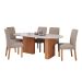 Conjunto de Mesa de Jantar Oval com Tampo de Vidro Off White Ester e 6 Cadeiras Fernanda Linho Bege e Cinamomo