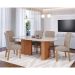 Conjunto de Mesa de Jantar Oval com Tampo de Vidro Off White Ester e 6 Cadeiras Fernanda Linho Bege e Cinamomo