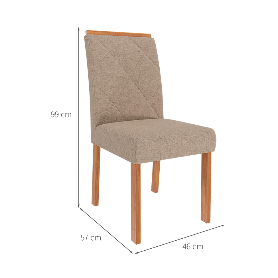 Conjunto de Mesa de Jantar Oval com Tampo de Vidro Off White Ester e 6 Cadeiras Fernanda Linho Bege e Cinamomo