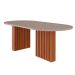 Conjunto de Mesa de Jantar Oval com Tampo de Vidro Off White Ester e 6 Cadeiras Fernanda Linho Bege e Cinamomo