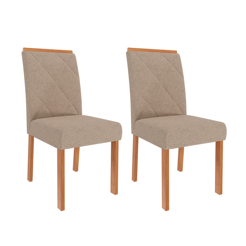 Conjunto de Mesa de Jantar Oval com Tampo de Vidro Off White Ester e 6 Cadeiras Fernanda Linho Bege e Cinamomo