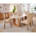 Conjunto de Mesa de Jantar Oval com Tampo de Vidro Off White Valentina e 6 Cadeiras Paola Suede Nude e Cinamomo