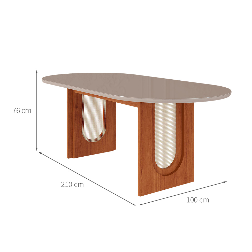 Conjunto de Mesa de Jantar Oval com Tampo de Vidro Off White Valentina e 6 Cadeiras Paola Suede Nude e Cinamomo