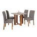 Conjunto de Mesa de Jantar Quadrada Com Tampo MDF Off White Flora e 4 Cadeiras Fernanda Linho Grafite e Cinamomo