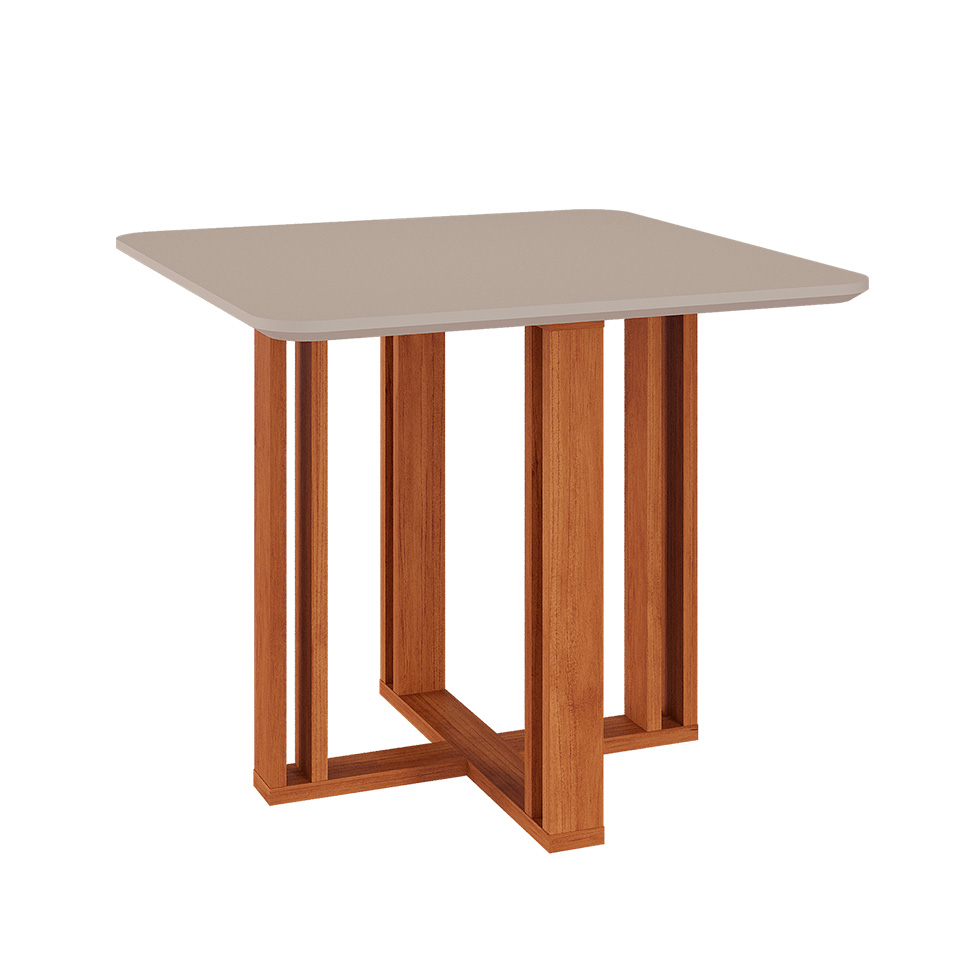 Conjunto de Mesa de Jantar Quadrada Com Tampo MDF Off White Flora e 4 Cadeiras Fernanda Linho Grafite e Cinamomo