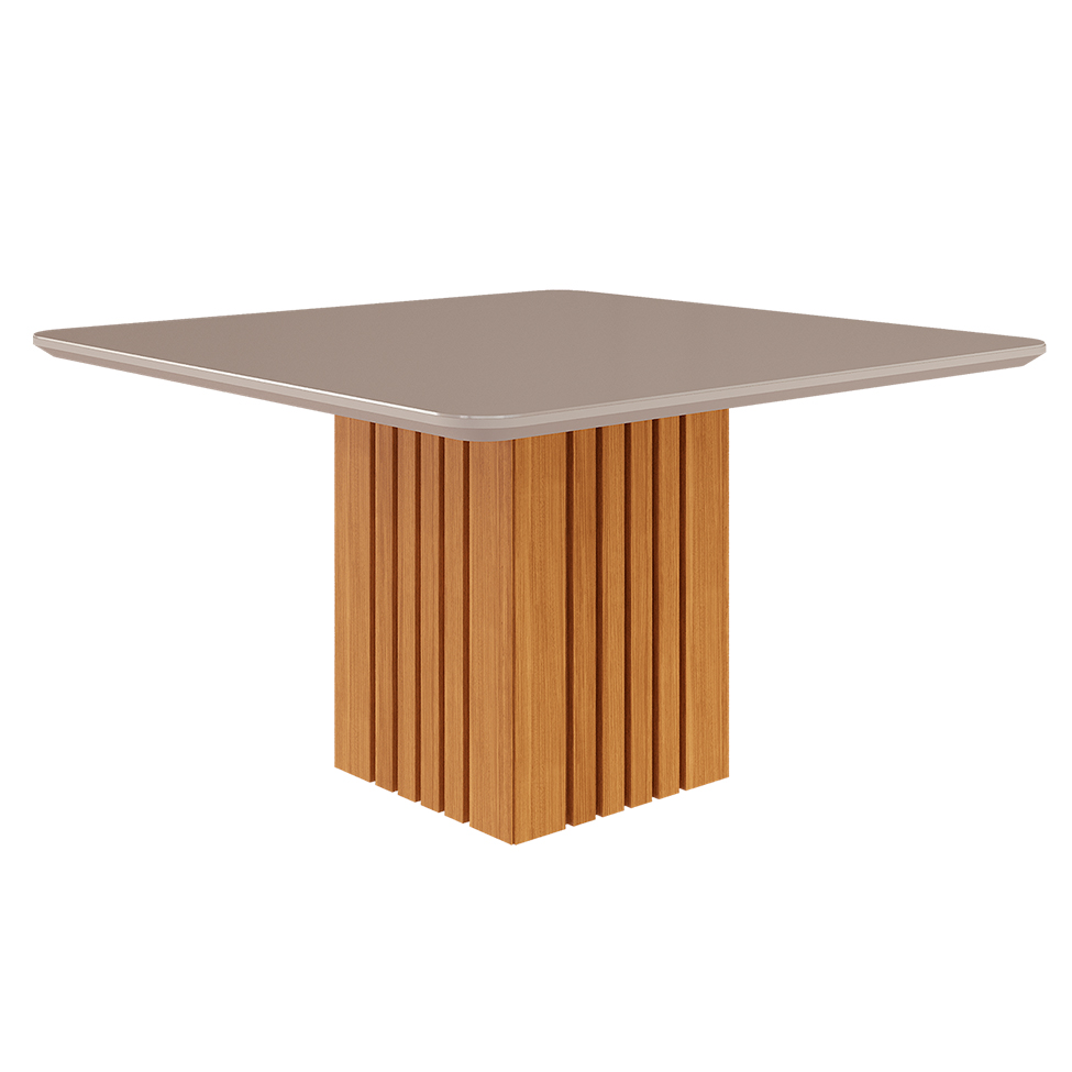 Conjunto de Mesa de Jantar Quadrada com Tampo de Vidro Off White Ana e 8 Cadeiras Fernanda Linho Bege e Nature