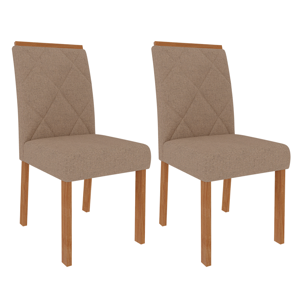 Conjunto de Mesa de Jantar Quadrada com Tampo de Vidro Off White Ana e 8 Cadeiras Fernanda Linho Bege e Nature