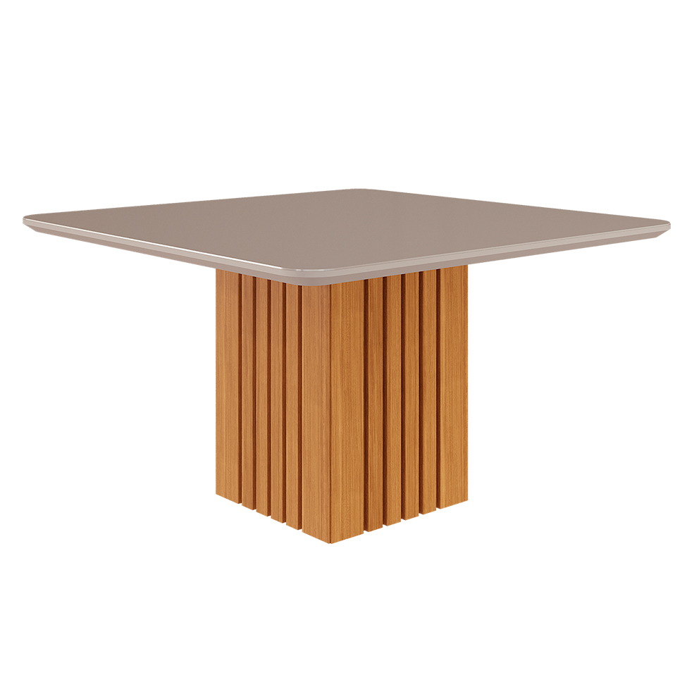 Conjunto de Mesa de Jantar Quadrada com Tampo de Vidro Off White Ana e 8 Cadeiras Fernanda Suede Nude e Nature
