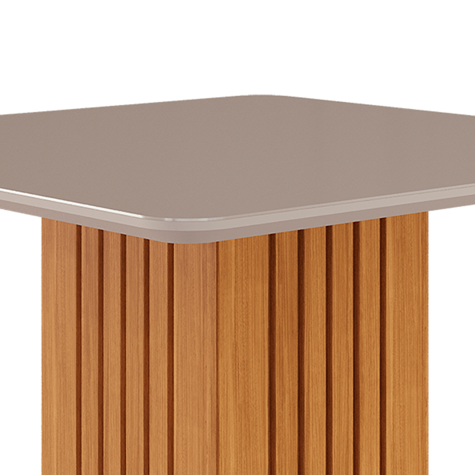 Conjunto de Mesa de Jantar Quadrada com Tampo de Vidro Off White Ana e 8 Cadeiras Fernanda Suede Nude e Nature