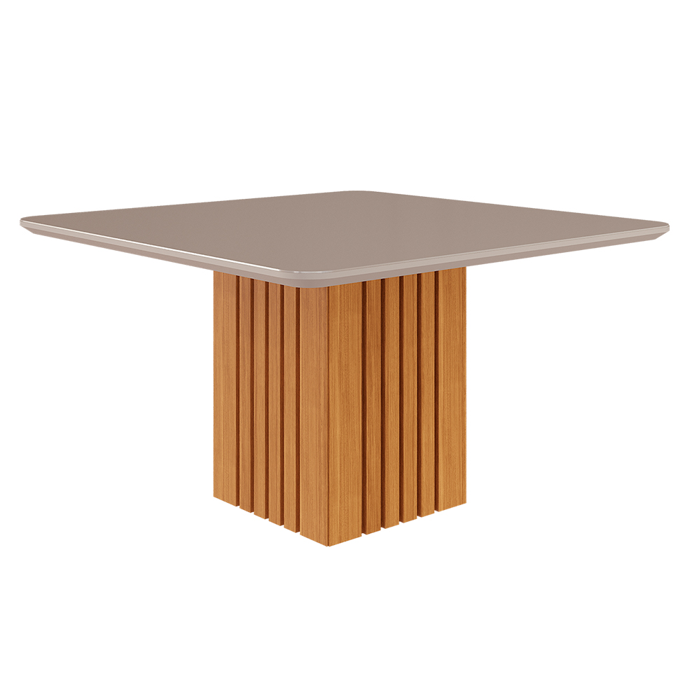 Conjunto de Mesa de Jantar Quadrada com Tampo de Vidro Off White Ana e 8 Cadeiras Paola Suede Nude e Nature