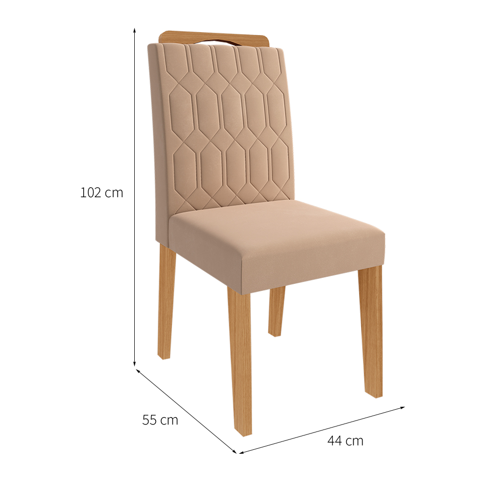 Conjunto de Mesa de Jantar Quadrada com Tampo de Vidro Off White Ana e 8 Cadeiras Paola Suede Nude e Nature