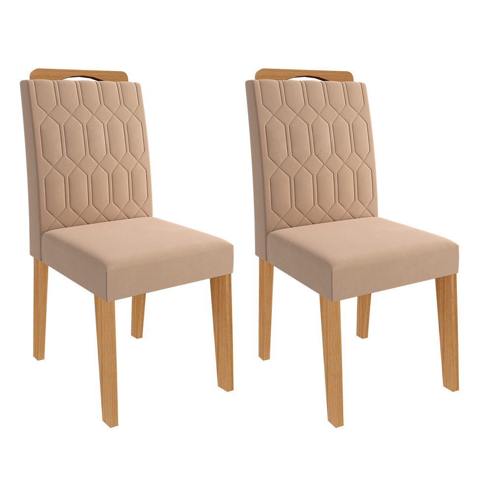 Conjunto de Mesa de Jantar Quadrada com Tampo de Vidro Off White Ana e 8 Cadeiras Paola Suede Nude e Nature