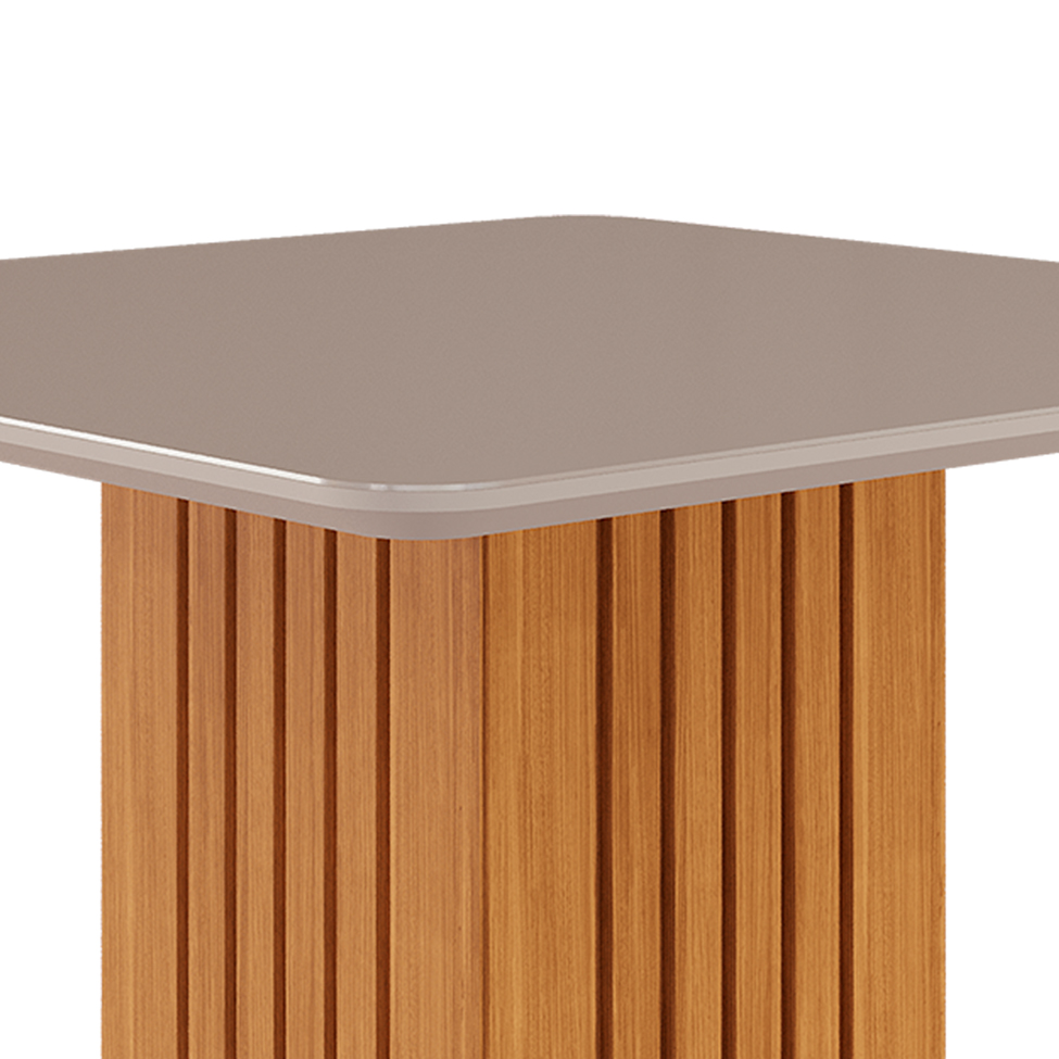 Conjunto de Mesa de Jantar Quadrada com Tampo de Vidro Off White Ana e 8 Cadeiras Paola Suede Nude e Nature