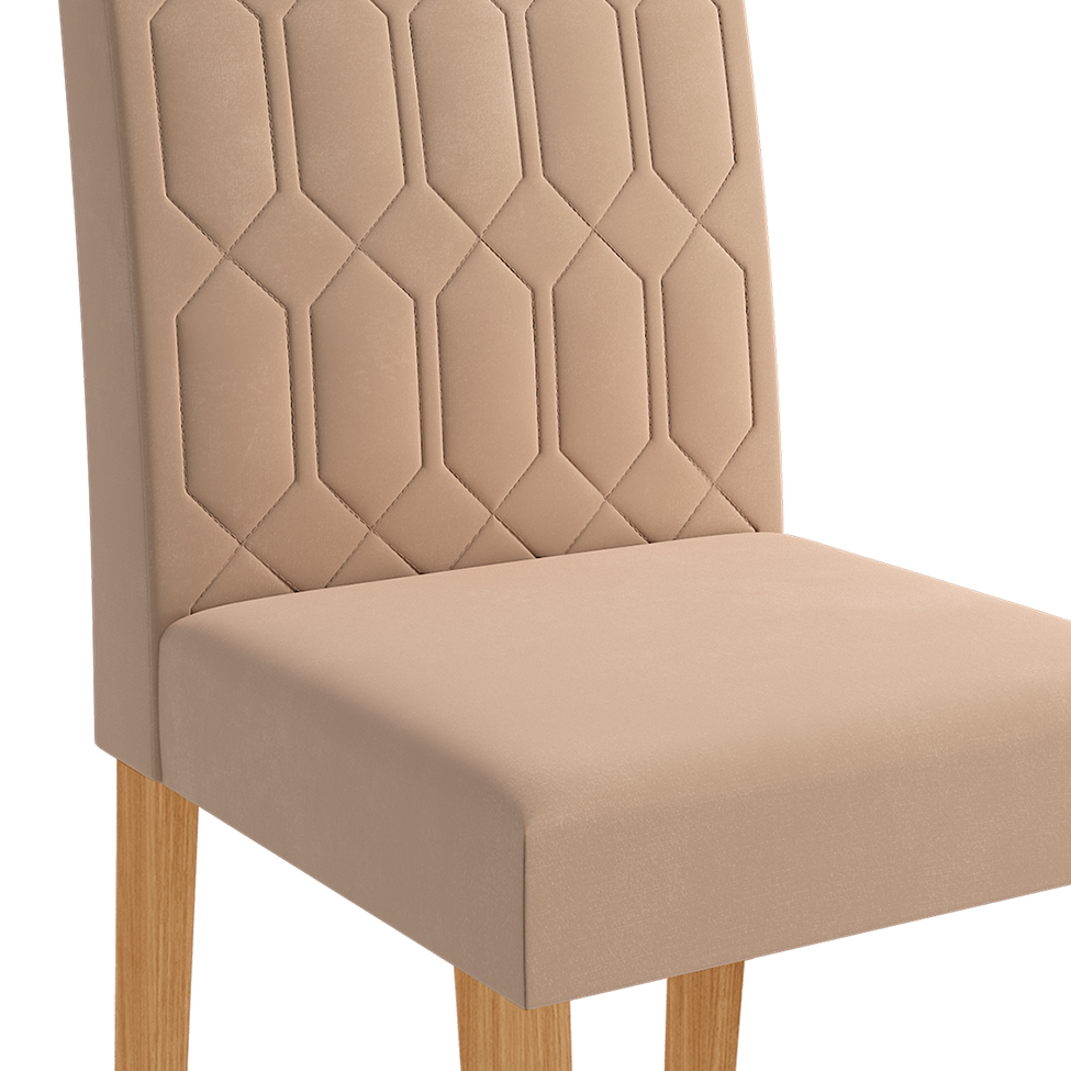 Conjunto de Mesa de Jantar Quadrada com Tampo de Vidro Off White Ana e 8 Cadeiras Paola Suede Nude e Nature