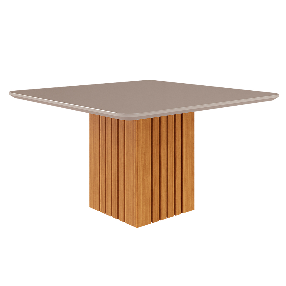 Conjunto de Mesa de Jantar Quadrada com Tampo de Vidro Off White Ana e 8 Cadeiras Tais Suede Joli e Nature