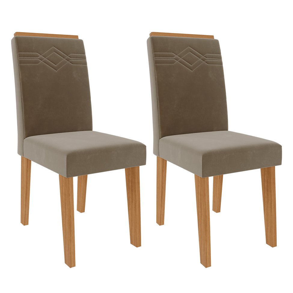 Conjunto de Mesa de Jantar Quadrada com Tampo de Vidro Off White Ana e 8 Cadeiras Tais Suede Joli e Nature