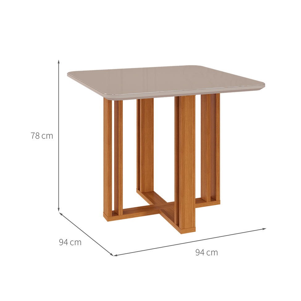 Conjunto de Mesa de Jantar Quadrada com Tampo de Vidro Off White Flora e 4 Cadeiras Maia Linho Gengibre e Nature
