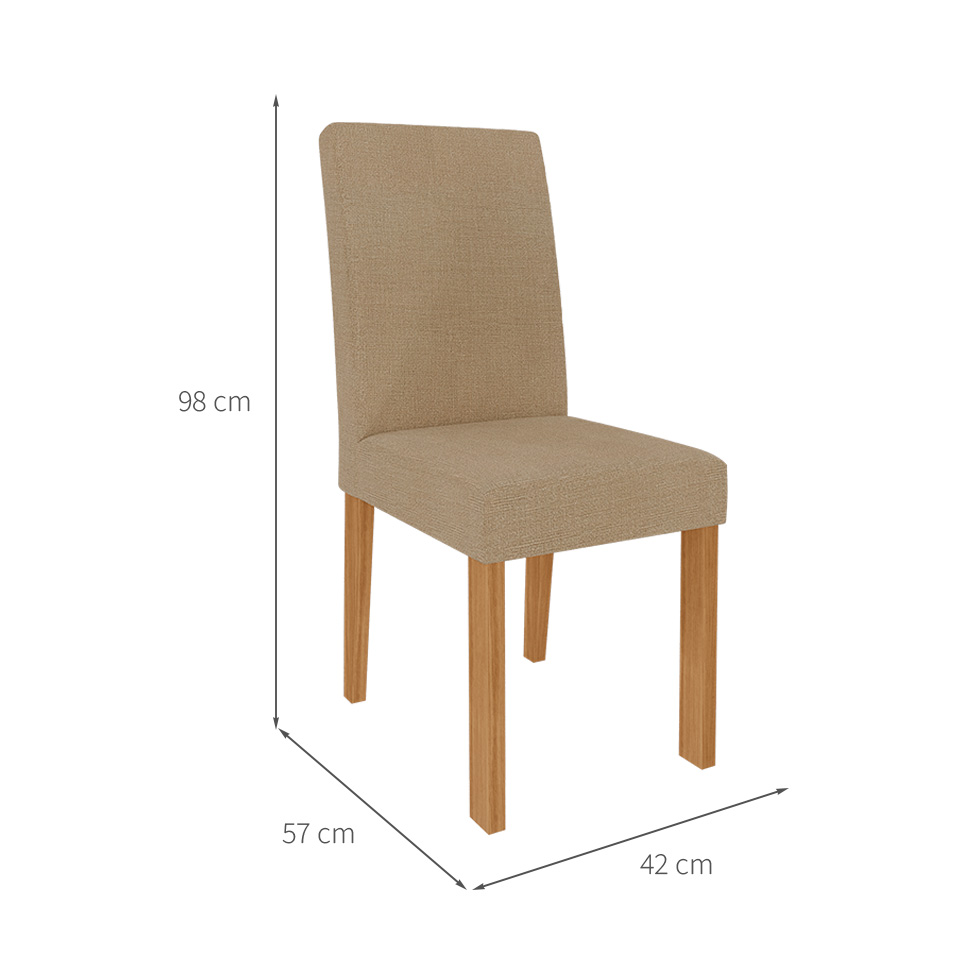 Conjunto de Mesa de Jantar Quadrada com Tampo de Vidro Off White Flora e 4 Cadeiras Maia Linho Gengibre e Nature