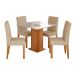 Conjunto de Mesa de Jantar Quadrada com Tampo de Vidro Off White Sophia e 4 Cadeiras Maia Linho Gengibre e Cinamomo