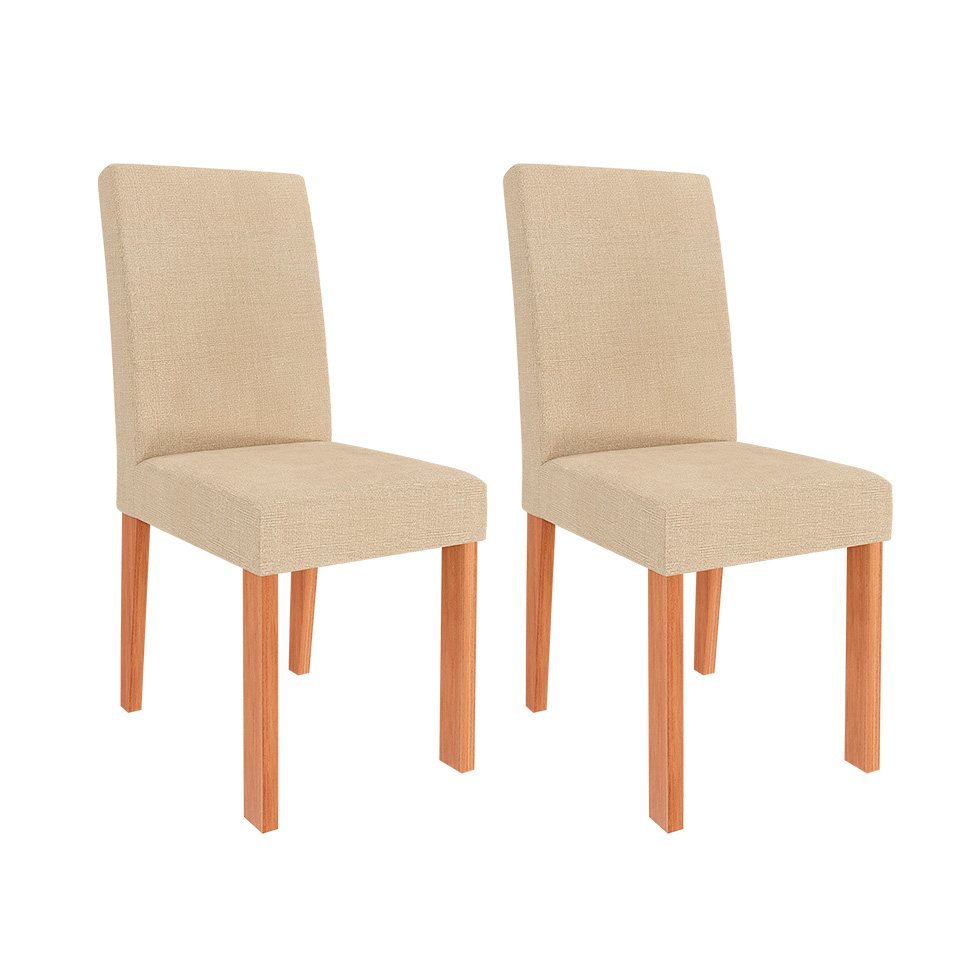 Conjunto de Mesa de Jantar Quadrada com Tampo de Vidro Off White Sophia e 4 Cadeiras Maia Linho Gengibre e Cinamomo