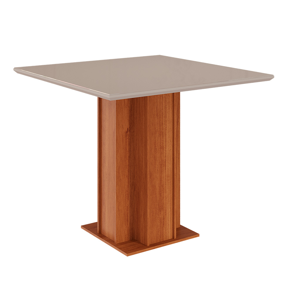 Conjunto de Mesa de Jantar Quadrada com Tampo de Vidro Off White Sophia e 4 Cadeiras Maia Linho Gengibre e Cinamomo