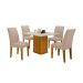 Conjunto de Mesa de Jantar Quadrada com Tampo de Vidro Off White e 4 Cadeiras Napoli Veludo Palha e Freijó