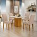 Conjunto de Mesa de Jantar Quadrada com Tampo de Vidro Off White e 4 Cadeiras Napoli Veludo Palha e Freijó