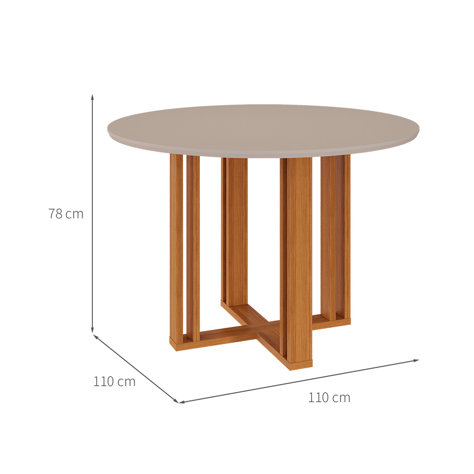 Conjunto de Mesa de Jantar Redonda com Tampo MDF Off White Flora e 4 Cadeiras Nicole Suede Nude e Nature