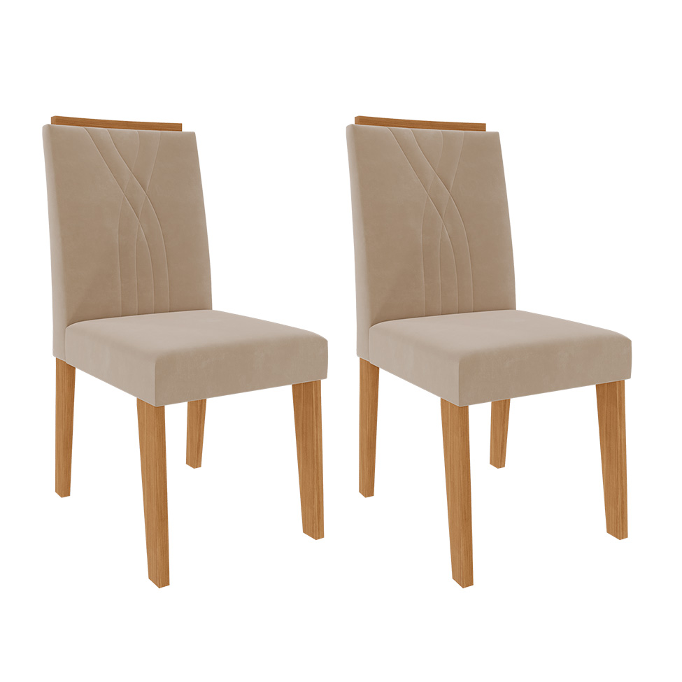 Conjunto de Mesa de Jantar Redonda com Tampo MDF Off White Flora e 4 Cadeiras Nicole Suede Nude e Nature